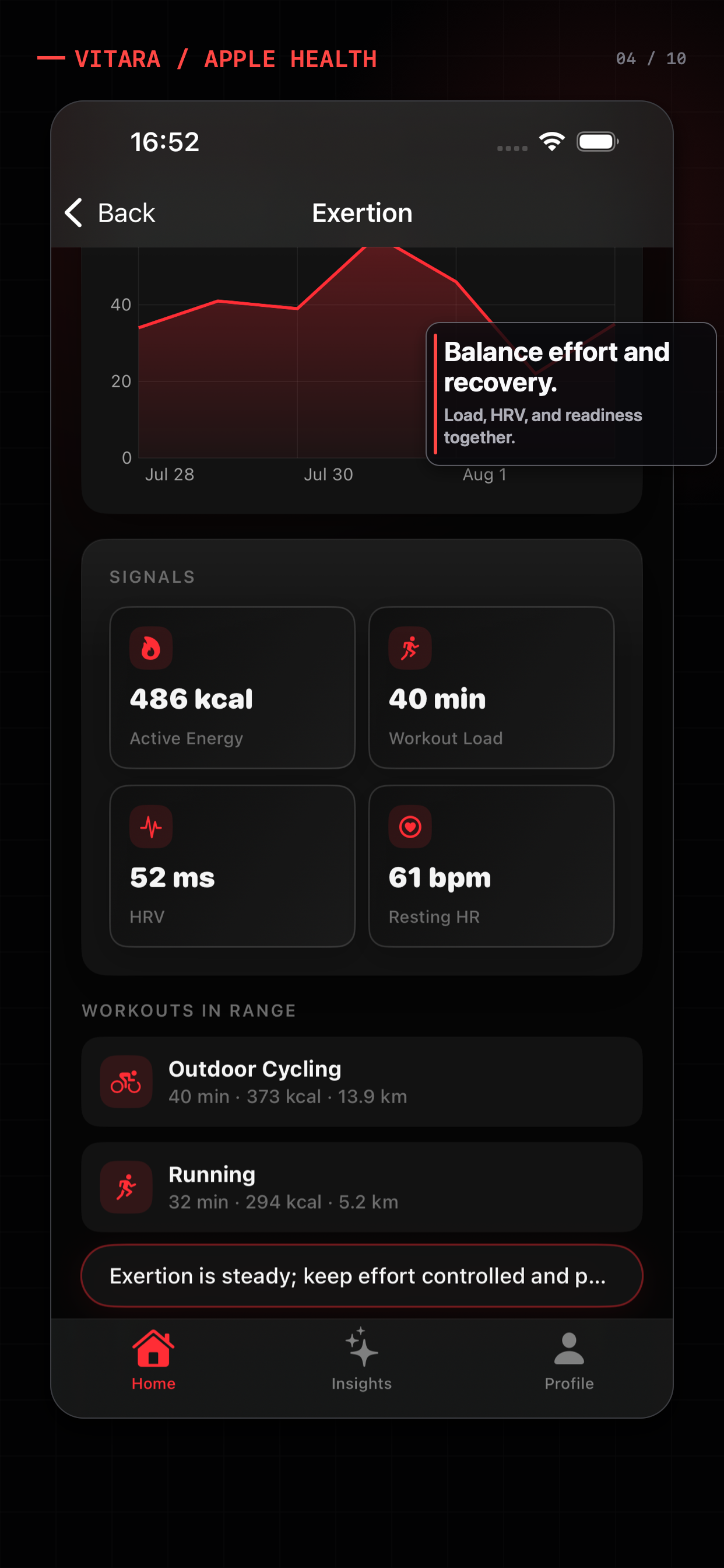 Vitara local exertion signal and health change alert